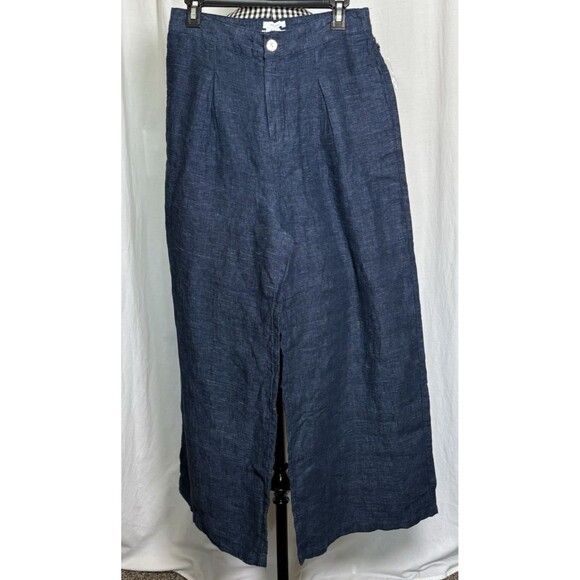 H by Halston Blue 100% Linen Wide Leg Pants Women’s Size 10 Navy - NEW! - Picture 1 of 10